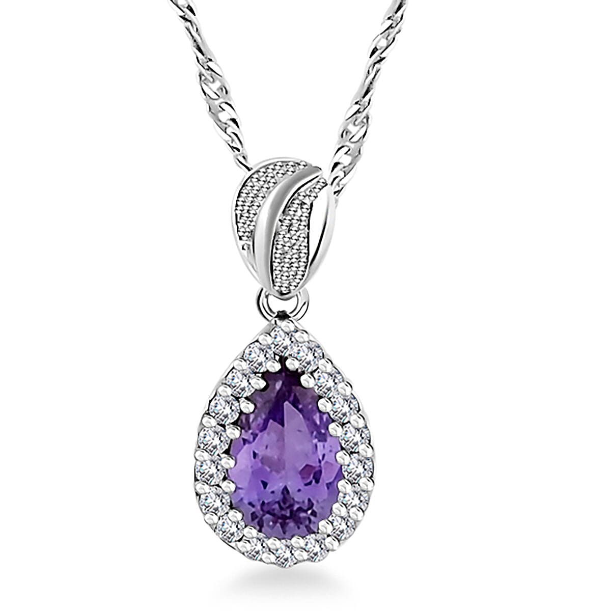 Simulated Alexandrite and Simulated Diamond 2.60 ctw Pendant Necklace in Silvertone 18 Inches