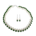 Simulated White and Green Pearl, Simulated Diamond 3.60 ctw Necklace and Earrings in Silvertone 18-20 Inches - Sticky add to cart bar