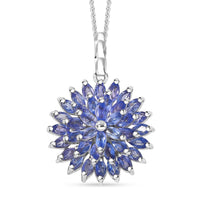 Tanzanite 3.25 ctw Pagoda Bloom Pendant Necklace 20 Inches in Rhodium Over Sterling Silver