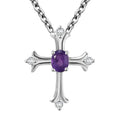 African Amethyst and White Zircon Cross 0.50 ctw Pendant in Sterling Silver with Stainless Steel Chain 20 Inches - Sticky add to cart bar