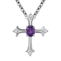 African Amethyst and White Zircon Cross 0.50 ctw Pendant in Sterling Silver with Stainless Steel Chain 20 Inches