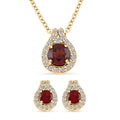 Simulated Garnet and Simulated Diamond 2.90 ctw Earrings, Pendant Necklace 18 Inches in Goldtone - Sticky add to cart bar