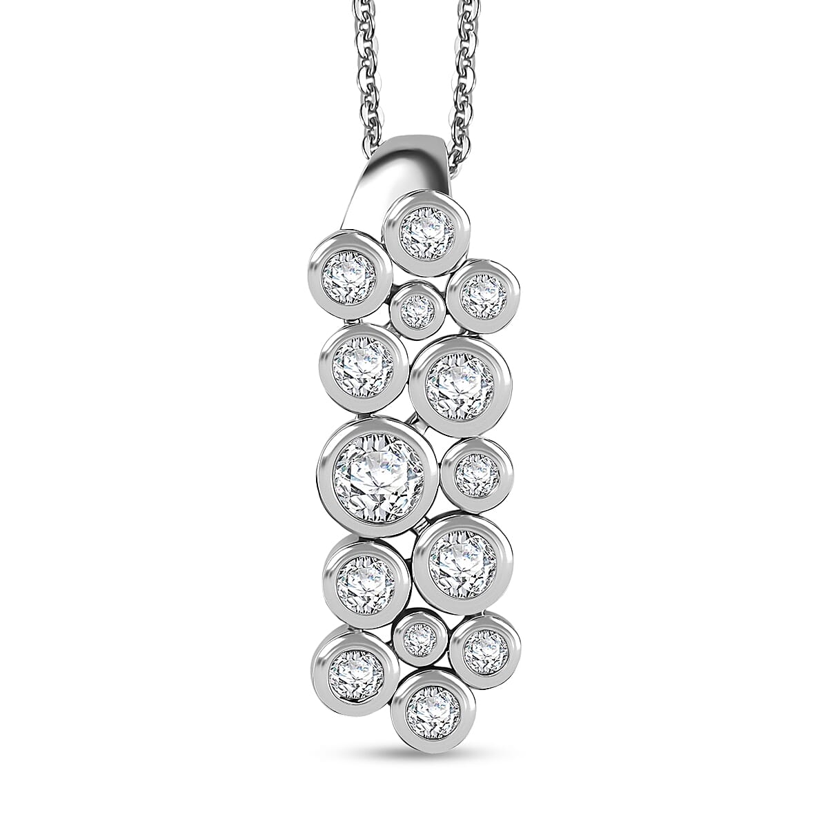 Moissanite Pendant Necklace (20 Inches) in Rhodium Over Sterling Silver 1.00 ctw