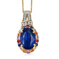 Premium Kashmir Kyanite and Multi Gemstone 8.75 ctw Oceanic Sunset Pendant Necklace in 18K Vermeil Yellow Gold Over Sterling Silver 20 Inches - Sticky add to cart bar