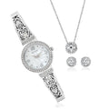 Sutton Quartz Movement White Quartz Watch with Necklace 18 Inches and Earrings in Silvertone 1.15 ctw - Sticky add to cart bar