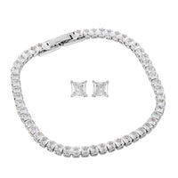 Ankur Treasure Chest Set of Simulated Diamond Bracelet (7.00 In) and Earrings in Silvertone