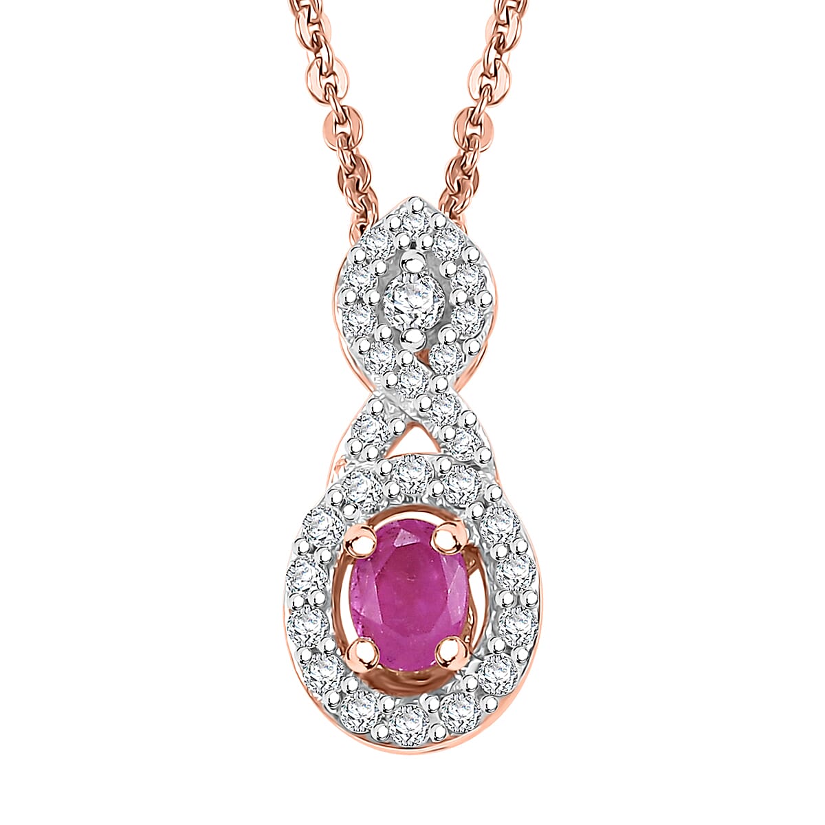Premium Mozambique Pink Sapphire and White Zircon 0.50 ctw Infinity Pendant Necklace 20 Inches in 18K Vermeil Rose Gold Over Sterling Silver