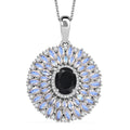California Black Jade and Multi Gemstone 8.25 ctw Dahlia Bloom Pendant Necklace in Rhodium Over Sterling Silver 20 Inches - Sticky add to cart bar