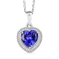 Rhapsody 950 Platinum AAAA Tanzanite, Diamond (E-F, VS2) (0.25 cts) Heart Pendant Necklace (18 Inches) (4.50 g) 2.35 ctw