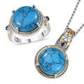 Set of 2 - Blue Howlite, Brazilian Smoky Quartz Ring (Size 6.0), Pendant in 18K YG Plated and Platinum Over Copper with Stainless Steel Necklace (20 Inches) 23.25 ctw - Sticky add to cart bar