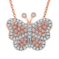 Natural Pink and White Diamond 0.35 ctw Butterfly Pendant Necklace in Vermeil Rose Gold Over Sterling Silver 20 Inches - Sticky add to cart bar