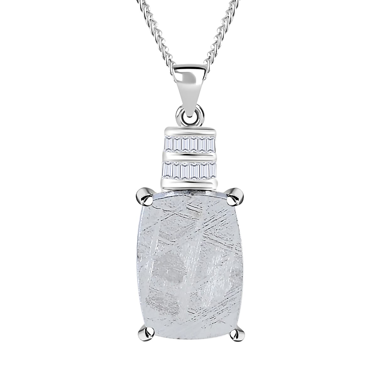 Marvelous Meteorite and Diamond 0.10 ctw Statement Pendant Necklace in Platinum Over and Rhodium Over Sterling Silver 20 Inches