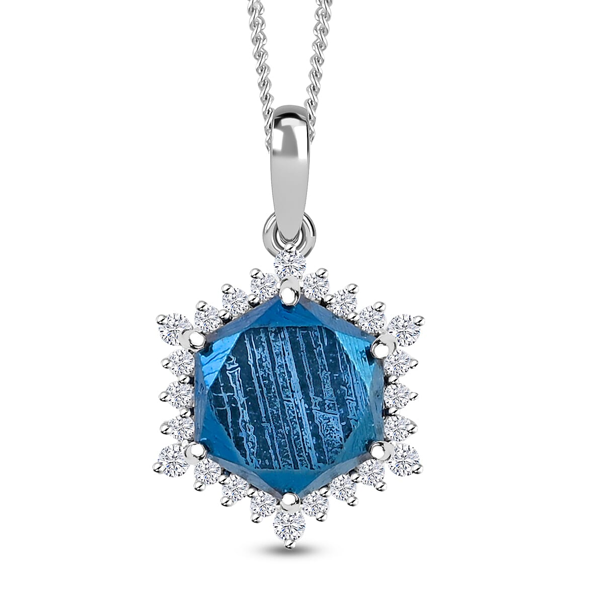 Marvelous Meteorite and Moissanite 0.30 ctw Blue Moon Pendant Necklace in Platinum and Rhodium Over Sterling Silver 20 Inches