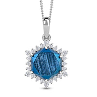 Marvelous Meteorite and Moissanite 0.30 ctw Blue Moon Pendant Necklace in Platinum and Rhodium Over Sterling Silver 20 Inches