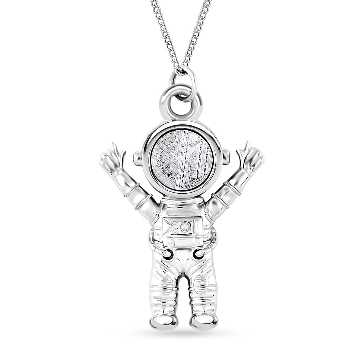 Marvelous Meteorite Astronaut Pendant Necklace in Rhodium Over Sterling Silver 20 Inches
