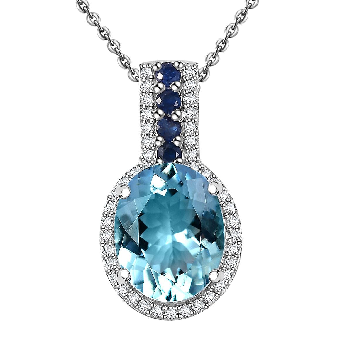 Premium Mangoro Aquamarine and Multi Gemstone 3.70 ctw Ocean Whisper Pendant Necklace in Rhodium Over Sterling Silver 20 Inches