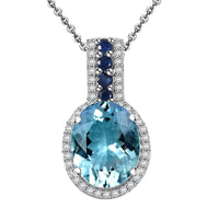 Premium Mangoro Aquamarine and Multi Gemstone 3.70 ctw Ocean Whisper Pendant Necklace in Rhodium Over Sterling Silver 20 Inches