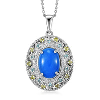 Ceruleite and Multi Gemstone 6.25 ctw Celestial Garden Pendant Necklace in Rhodium Over Sterling Silver 20 Inches