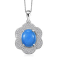 Ceruleite and White Zircon 5.35 ctw Flower Pendant Necklace in Rhodium Over Sterling Silver 20 Inches - Sticky add to cart bar