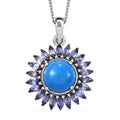 Ceruleite and Multi Gemstone 5.90 ctw Sunflower Pendant Necklace in Rhodium Over Sterling Silver 20 Inches - Sticky add to cart bar