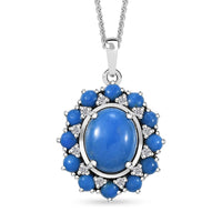 Ceruleite and Moissanite 4.75 ctw Dahlia Flower Pendant Necklace in Rhodium Over Sterling Silver 20 Inches