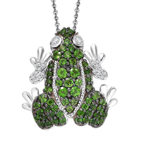 GP Trionfo Collection Chrome Diopside and White Zircon 1.75 ctw Frog Pendant Necklace in Rhodium Over Sterling Silver 20 Inches