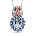 Premium Mangoro Aquamarine and Multi Gemstone 3.75 ctw Floral Harmony Pendant Necklace in Vermeil RG and Rhodium Over Sterling Silver 20 Inches - Sticky add to cart bar