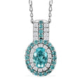 Rhapsody AAAA Paraiba Tourmaline and E-F VS Diamond 1.07 ctw Double Halo Pendant Necklace in 950 Platinum 4.01 Grams 18 Inches - Sticky add to cart bar
