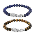 Set of 2 Lapis Lazuli and Yellow Tigers Eye 170.10 ctw Beaded Dragon Bracelet in Stainless Steel (7.50In) - Sticky add to cart bar