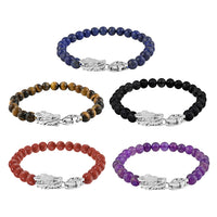 Set of 5 Multi Gemstone 343.10 ctw Beaded Dragon Bracelet in Stainless Steel (7.50In)