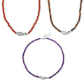 Set of 3 Red Jasper, Amethyst and Yellow Tigers Eye 450.00 ctw Beaded Necklace in Stainless Steel 20-22 Inches - Sticky add to cart bar
