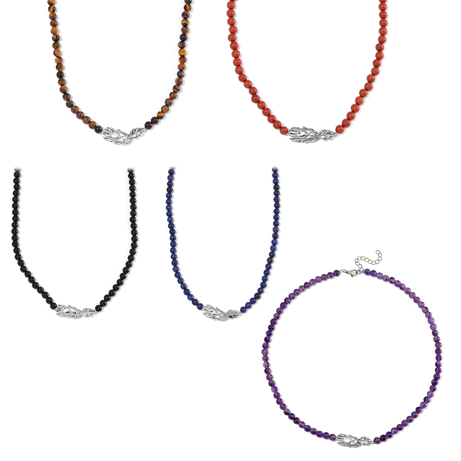 Set of 5 Multi Gemstone 750.00 ctw Beaded Necklace in Stainless Steel 20-22 Inches
