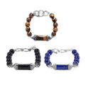 Set of 3 Black Tourmaline, Lapis Lazuli and Yellow Tigers Eye 351.60 ctw Bracelet in Stainless Steel (6.75In) - Sticky add to cart bar