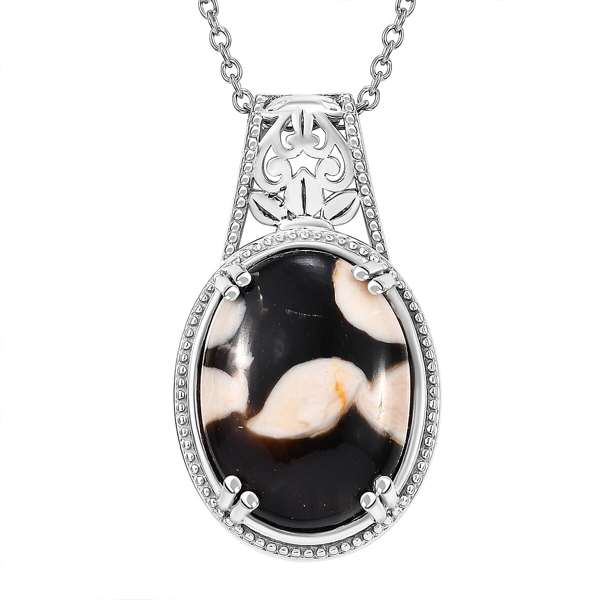 Peanut Wood Jasper 12.60 ctw Pendant Necklace 20 Inches in Stainless Steel