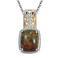 Unakite 7.25 ctw Solitaire Pendant in 14K YG Over and Platinum Over Copper with Stainless Steel Necklace 20 Inches - Sticky add to cart bar