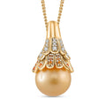 South Sea Golden Cultured Pearl 11-12mm and Multi Gemstone 0.40 ctw Crown Pendant Necklace in 18K Vermeil Yellow Gold Over Sterling Silver 20 Inches - Sticky add to cart bar