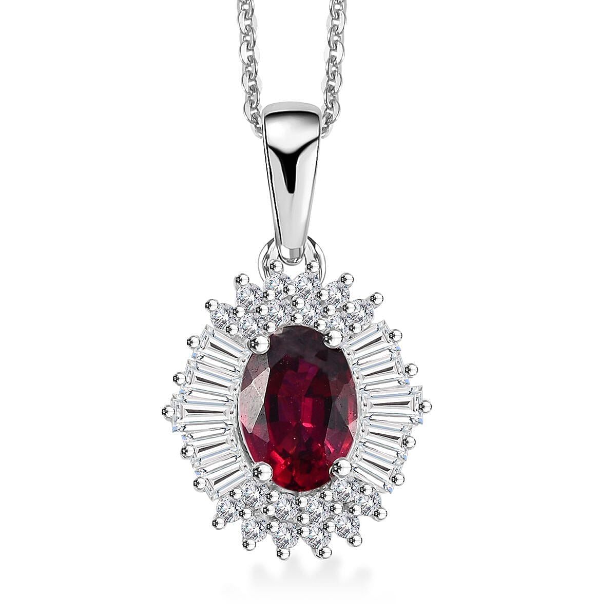 Premium Ouro Fino Rubellite and White Zircon 1.50 ctw Pendant Necklace in Rhodium Over Sterling Silver 20 Inches