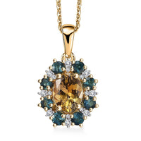 Premium Golden Tanzanite and Multi Gemstone 2.10 ctw Sunflower Pendant Necklace in 18K Vermeil Yellow Gold Over Sterling Silver 20 Inches