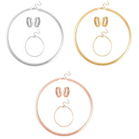 Set of 3, Omega Zig-Zag Texture Chain Necklace 20-22 Inches, Bracelet (7.50-9.50In) and Earrings in ION Plated RG, YG and Stainless Steel