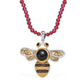 California Black Jade and Muti Gemstone 22.65 ctw Bee Pendant with Beaded Necklace in 18K Vermeil YG and Rhodium Over Sterling Silver 20 Inches - Sticky add to cart bar
