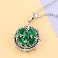 AAA Kagem Emerald and Natural White Zircon Floral Pendant Necklace 18-19.50 Inches in Rhodium Over Sterling Silver 1.10 ctw - Sticky add to cart bar