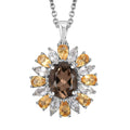 Brazilian Smoky Quartz and Multi Gemstone 5.50 ctw Sunlit Blossom Pendant in Rhodium Over Sterling Silver with Stainless Steel Necklace 20 Inches - Sticky add to cart bar
