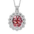 Premium Tanzanian Blush Garnet and Moissanite 2.40 ctw Flower Pendant Necklace in Rhodium Over Sterling Silver 20 Inches - Sticky add to cart bar