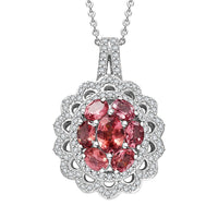 Premium Tanzanian Blush Garnet and Moissanite 2.40 ctw Flower Pendant Necklace in Rhodium Over Sterling Silver 20 Inches