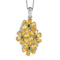 Premium Tanzanian Canary Opal and Chrome Diopside 7.20 ctw Pendant Necklace in Rhodium Over Sterling Silver 20 Inches