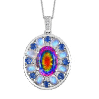 Nebula Quartz Doublet and Multi Gemstone 12.90 ctw Celestial Orbit Pendant Necklace in Rhodium Over Sterling Silver 20 Inches