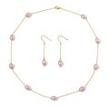Multi Color Freshwater Pearl Station Necklace and Dangle Earrings in 14K Yellow Gold Over Sterling Silver 20 Inches - Sticky add to cart bar