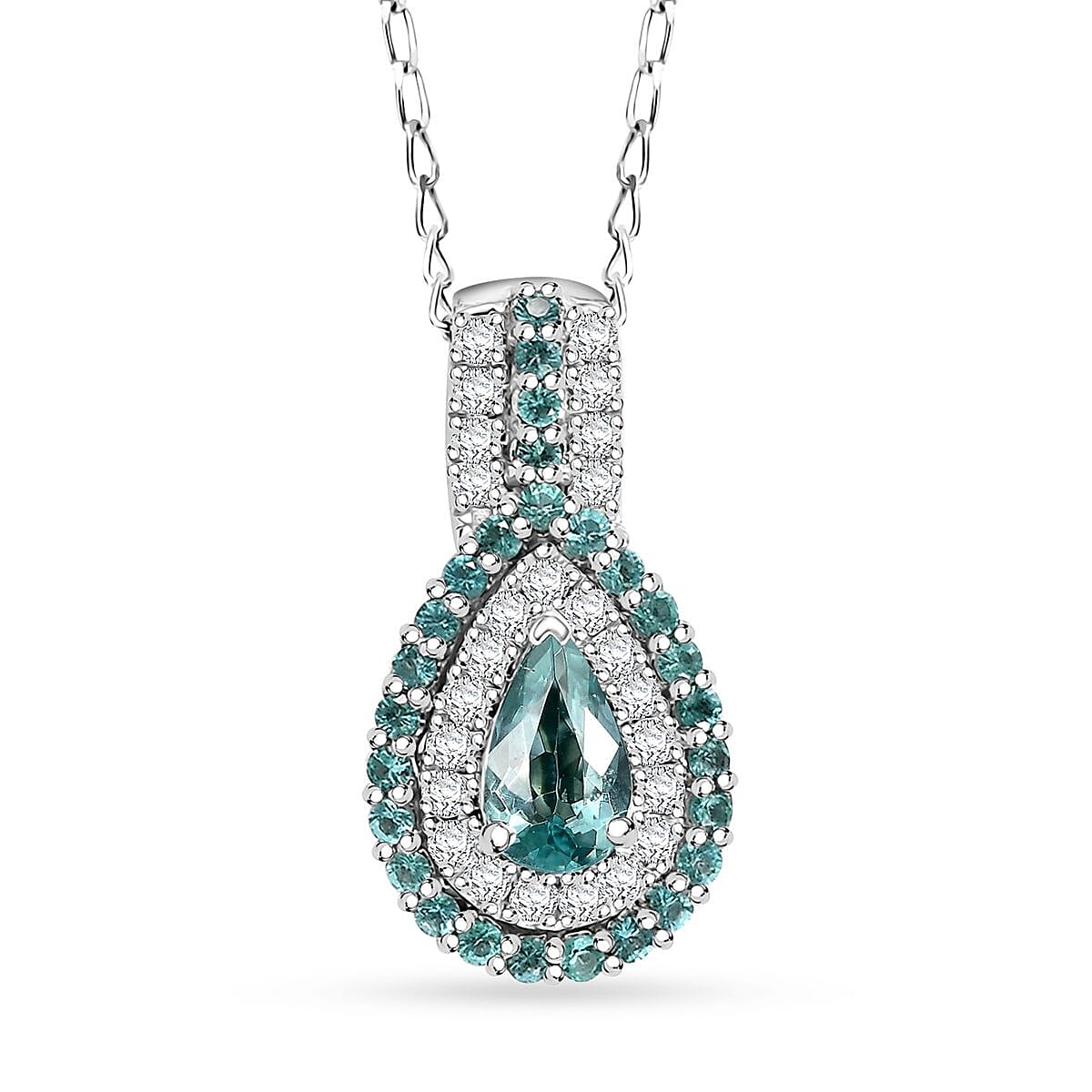 Rhapsody AAAA Paraiba Tourmaline and E-F VS Diamond 1.28 ctw Pendant Necklace in 950 Platinum 4.01 Grams 18 Inches