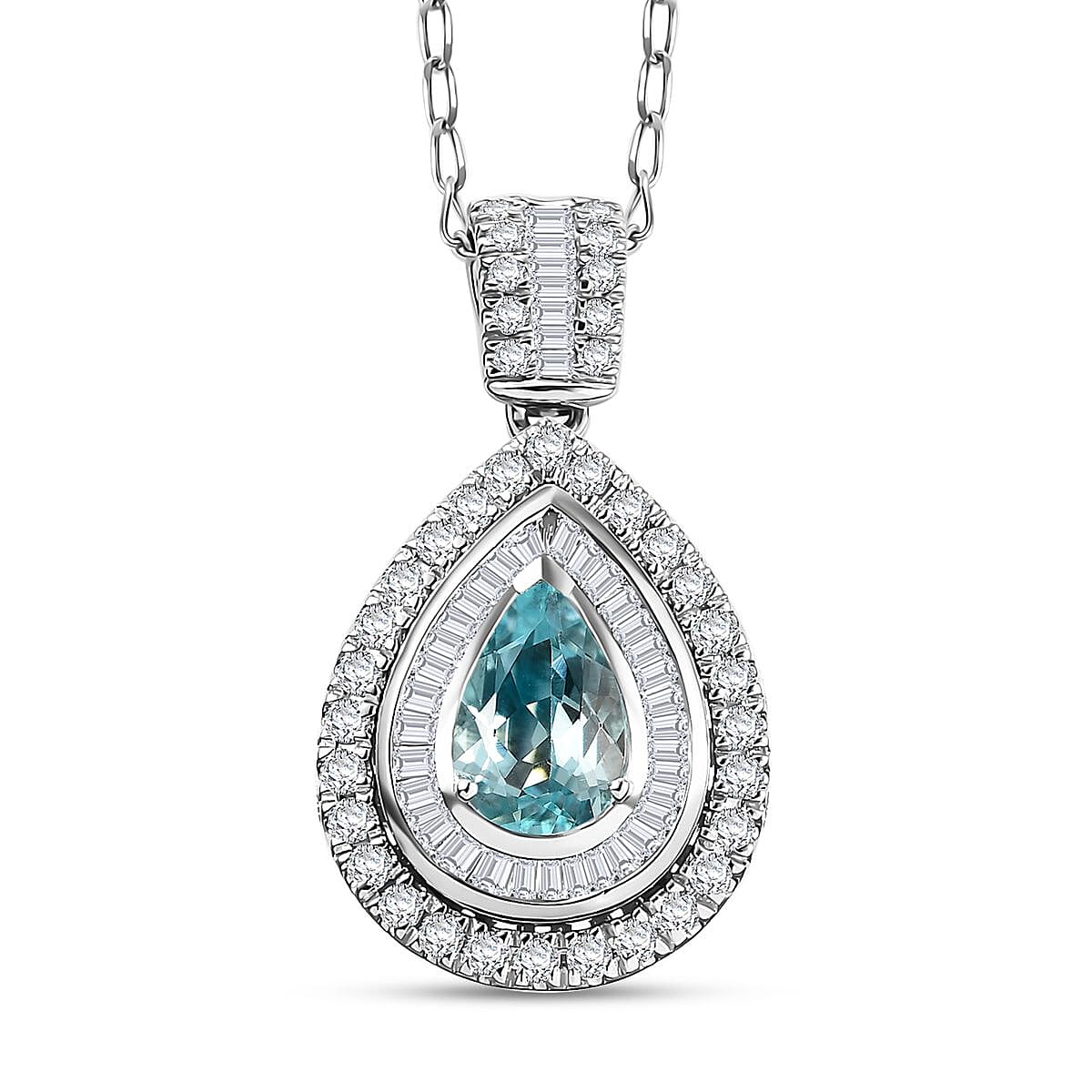 Rhapsody AAAA Paraiba Tourmaline and E-F VS Diamond 1.64 ctw Pendant Necklace in 950 Platinum 5.01 Grams 18 Inches