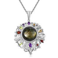 Karis Malagasy Labradorite and Multi Gemstone 12.20 ctw Pendant in Platinum Bond with Stainless Steel Necklace 20 Inches